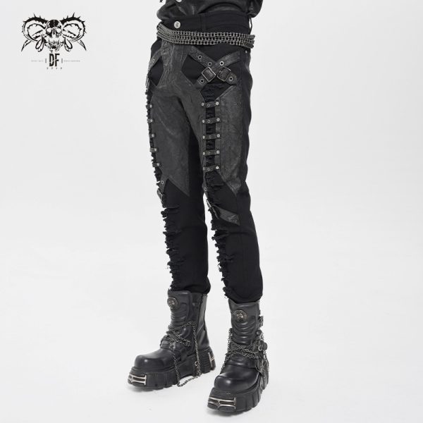 Devil Fashion Necro Buckle PU Trousers