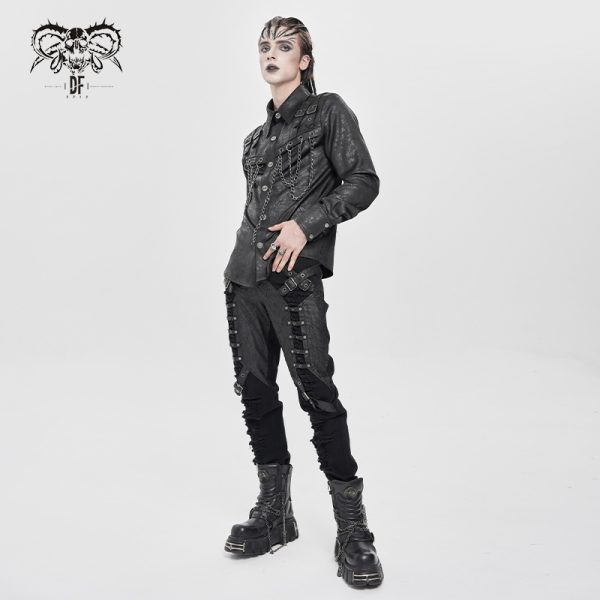 Devil Fashion Necro Buckle PU Trousers
