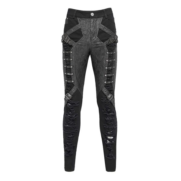 Devil Fashion Necro Buckle PU Trousers