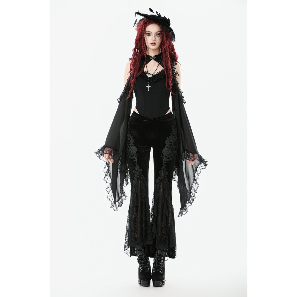 Dark In Love Mortis Embroidered Flare Gothic Leggings