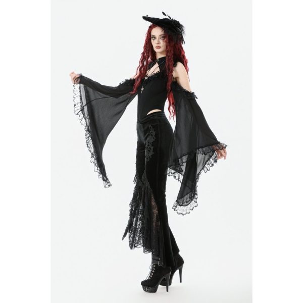 Dark In Love Mortis Embroidered Flare Gothic Leggings