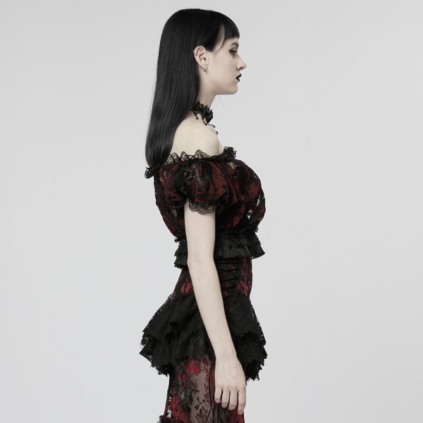 Punk Rave Rose Bardot Top Red