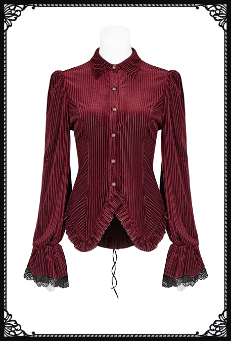 Punk Rave Sweeney Stripe Velvet Blouse Red