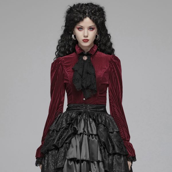 Punk Rave Sweeney Stripe Velvet Blouse Red