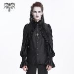 Devil Fashion Graveyard Vampire Cross Ruffle Black Shirt