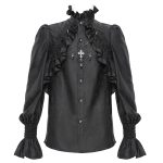 Devil Fashion Graveyard Vampire Cross Ruffle Black Shirt