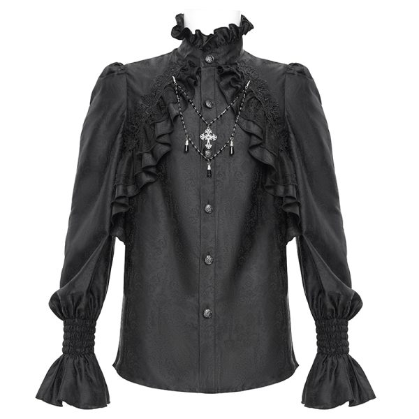 Devil Fashion Graveyard Vampire Cross Ruffle Black Shirt