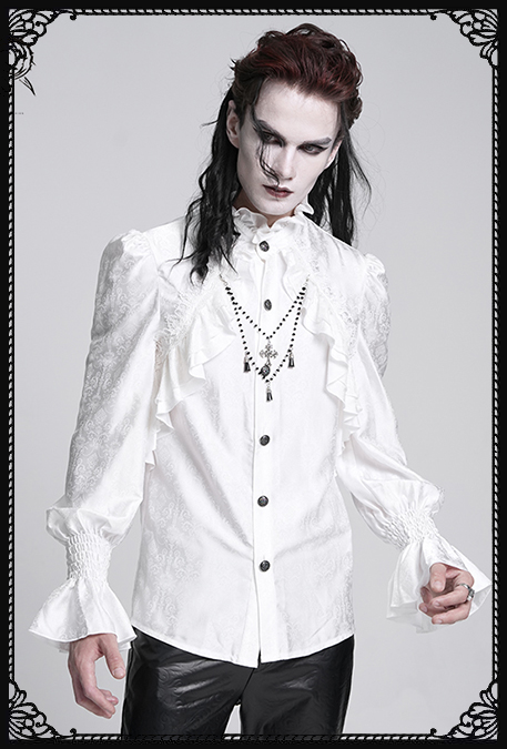 Devil Fashion Graveyard Vampire Cross Ruffle White Shirt
