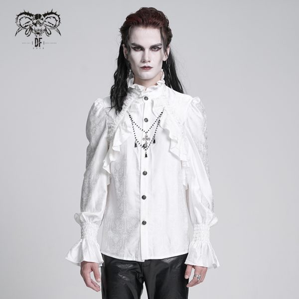 Devil Fashion Graveyard Vampire Cross Ruffle White Shirt