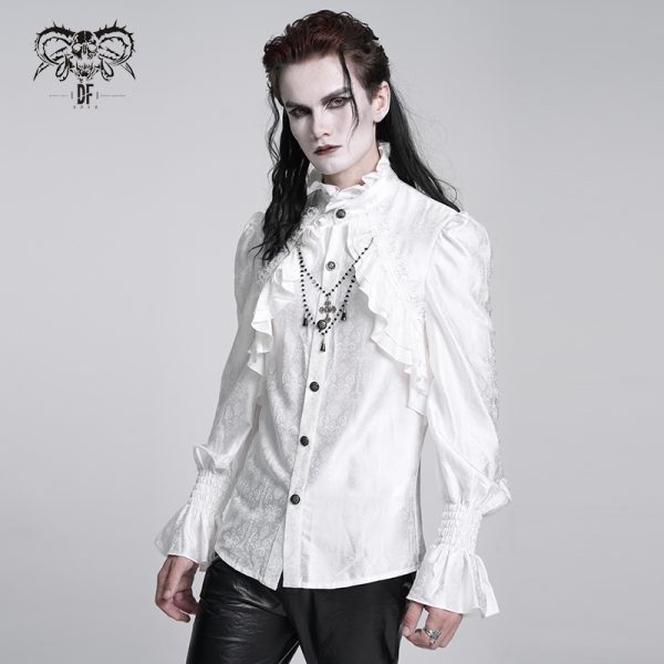 Devil Fashion Graveyard Vampire Cross Ruffle White Shirt