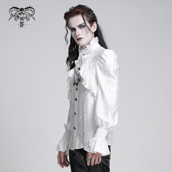 Devil Fashion Graveyard Vampire Cross Ruffle White Shirt