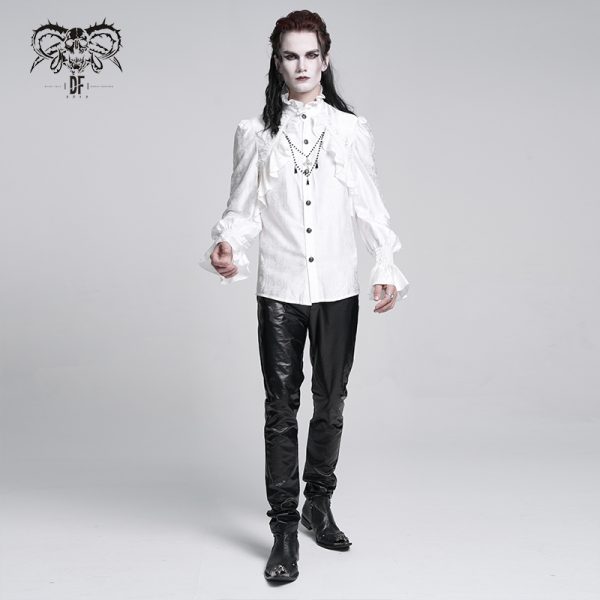 Devil Fashion Graveyard Vampire Cross Ruffle White Shirt