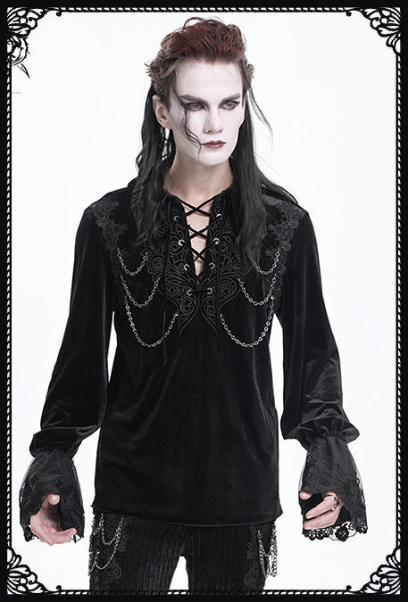 Devil Fashion Blood Lust Black Goth Vampire Chain Ruffle Shirt