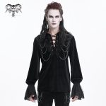 Devil Fashion Blood Lust Black Goth Vampire Chain Ruffle Shirt