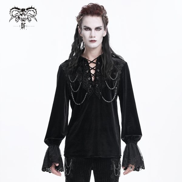 Devil Fashion Blood Lust Black Goth Vampire Chain Ruffle Shirt