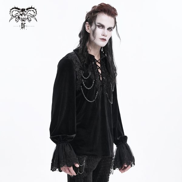 Devil Fashion Blood Lust Black Goth Vampire Chain Ruffle Shirt