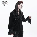 Devil Fashion Blood Lust Black Goth Vampire Chain Ruffle Shirt