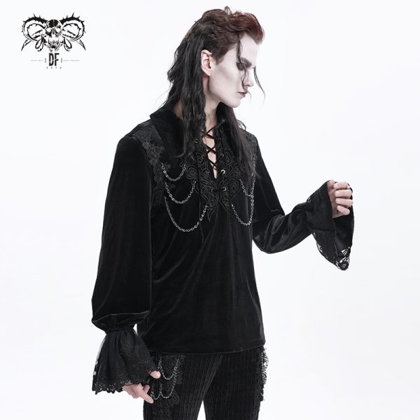 Devil Fashion Blood Lust Black Goth Vampire Chain Ruffle Shirt