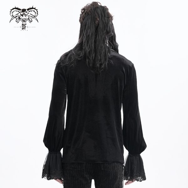 Devil Fashion Blood Lust Black Goth Vampire Chain Ruffle Shirt