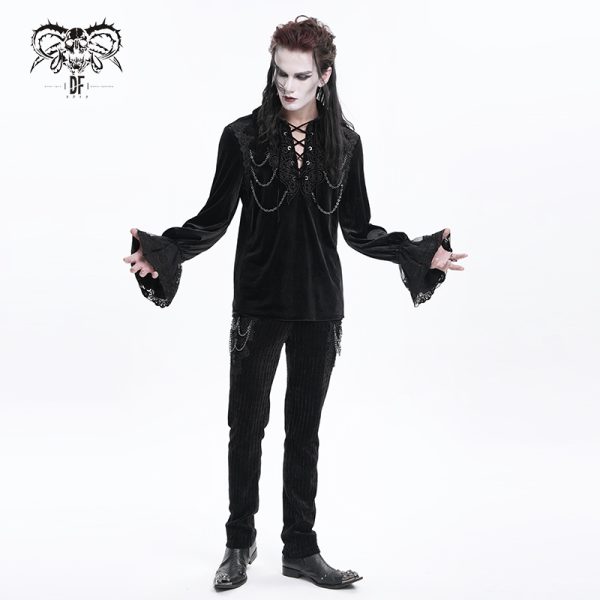 Devil Fashion Blood Lust Black Goth Vampire Chain Ruffle Shirt