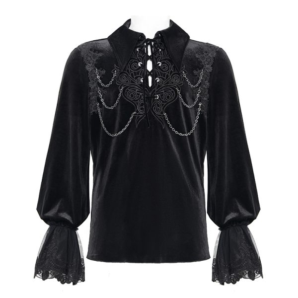 Devil Fashion Blood Lust Black Goth Vampire Chain Ruffle Shirt