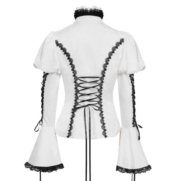 Devil Fashion Addams Bell Sleeves & Puff Shoulder White Gothic Blouse