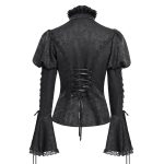 Devil Fashion Addams Bell Sleeves & Puff Shoulder Black Gothic Blouse