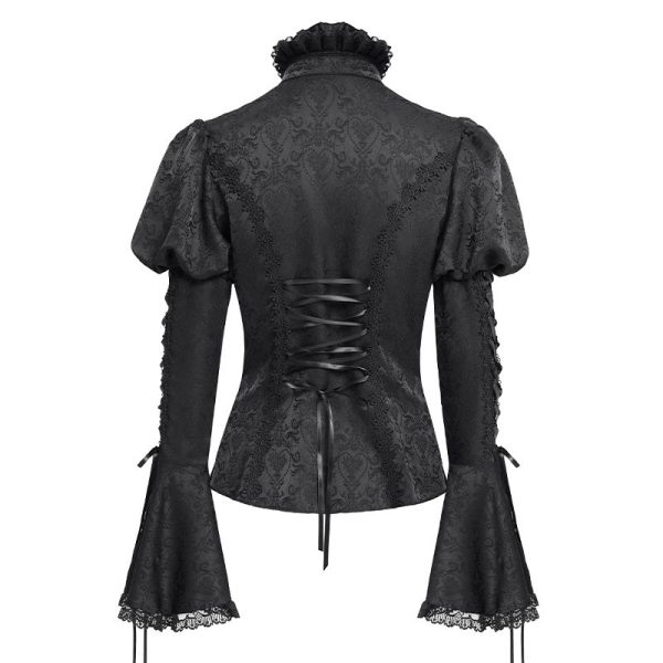 Devil Fashion Addams Bell Sleeves & Puff Shoulder Black Gothic Blouse