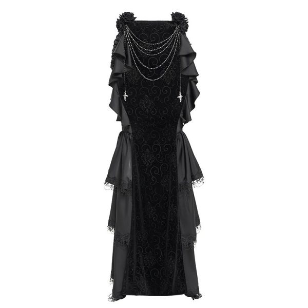 Devil Fashion Addams Cascade Velvet Gothic Skirt
