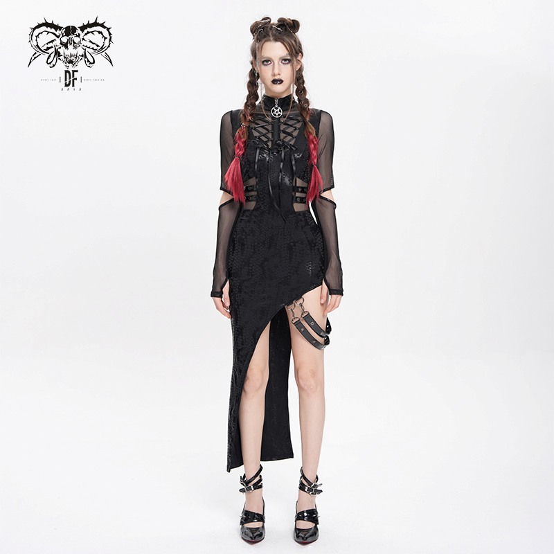 Devil Fashion Cyber Glitch Asymmetrical Sheer Dress