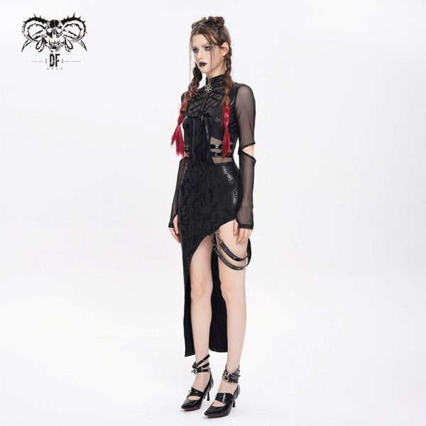 Devil Fashion Cyber Glitch Asymmetrical Sheer Dress