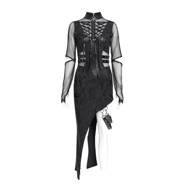 Devil Fashion Cyber Glitch Asymmetrical Sheer Dress