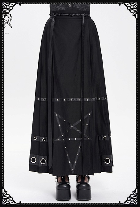 Devil Fashion Ritual Pentagram Pleated Long Gothic Skirt