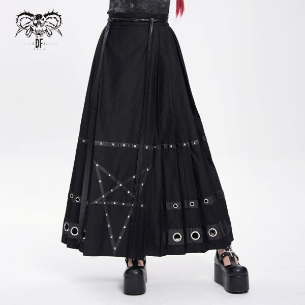 Devil Fashion Ritual Pentagram Pleated Long Gothic Skirt