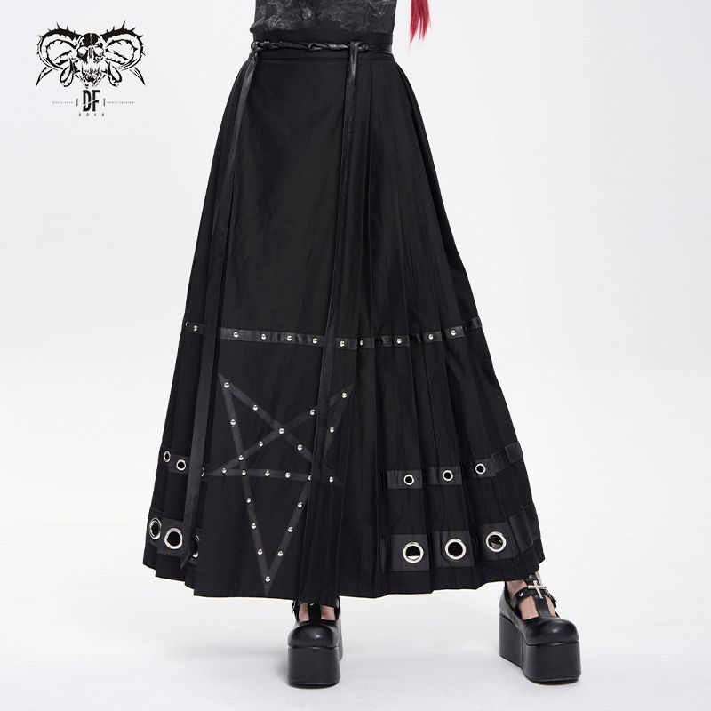 Devil Fashion Ritual Pentagram Pleated Long Gothic Skirt