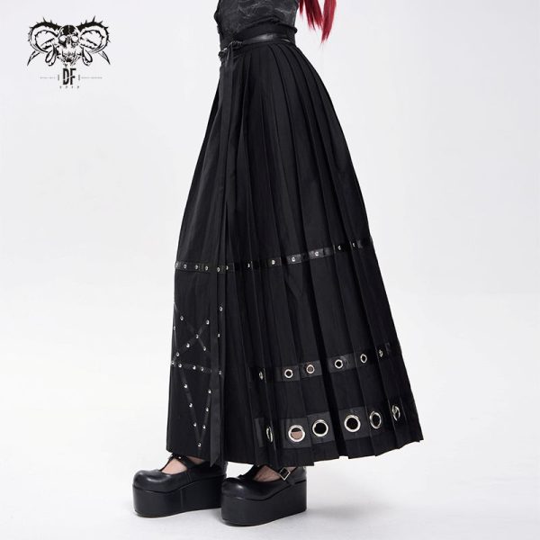 Devil Fashion Ritual Pentagram Pleated Long Gothic Skirt