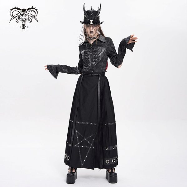 Devil Fashion Ritual Pentagram Pleated Long Gothic Skirt
