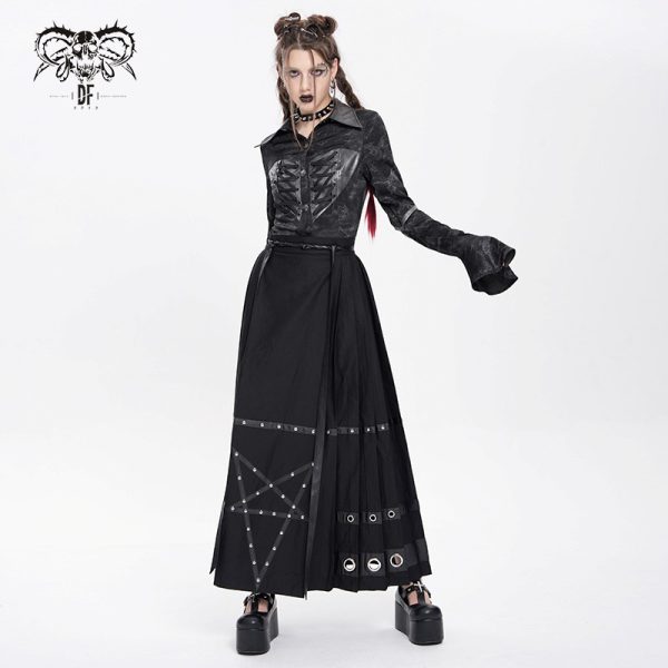 Devil Fashion Ritual Pentagram Pleated Long Gothic Skirt