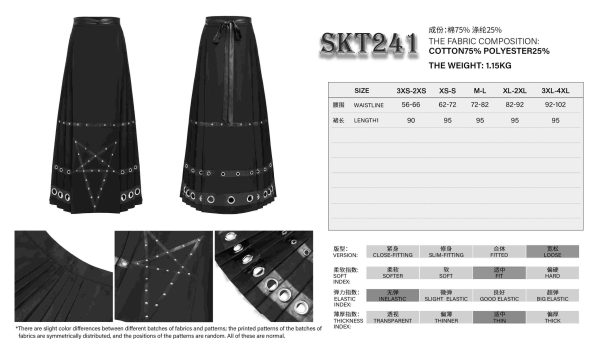 Devil Fashion Ritual Pentagram Pleated Long Gothic Skirt