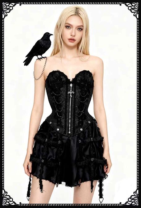 SaiSai Black Burlesque Over Bust Corset With Ornamental Cage Attachments