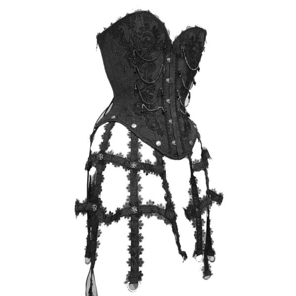 SaiSai Black Burlesque Over Bust Corset With Ornamental Cage Attachments