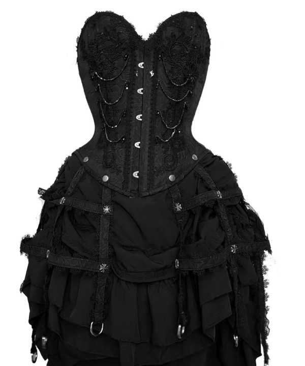 SaiSai Black Burlesque Over Bust Corset With Ornamental Cage Attachments