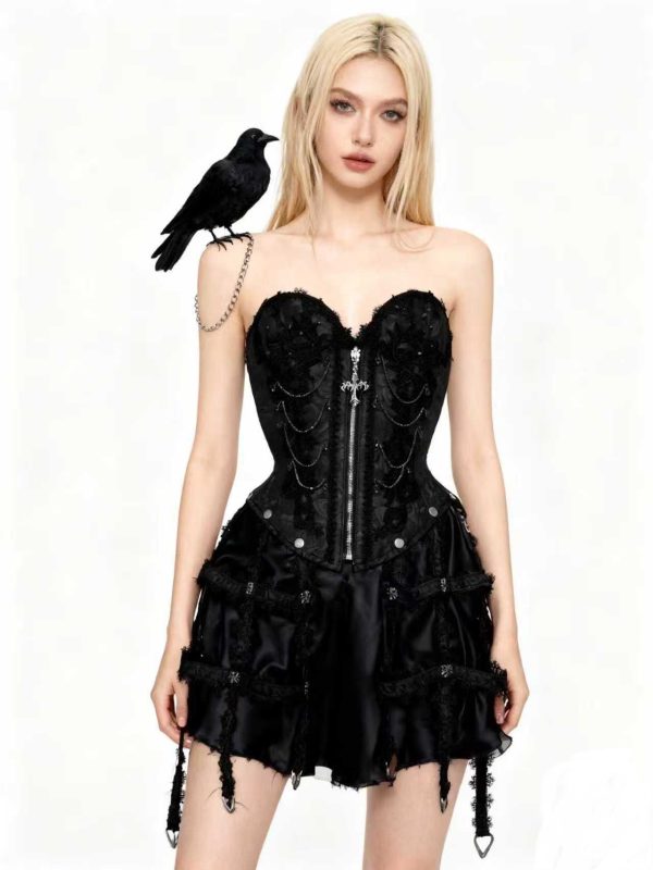 SaiSai Black Burlesque Over Bust Corset With Ornamental Cage Attachments