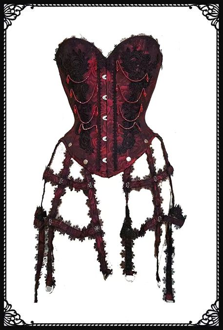 SaiSai Red Burlesque Over Bust Corset With Ornamental Cage Attachments
