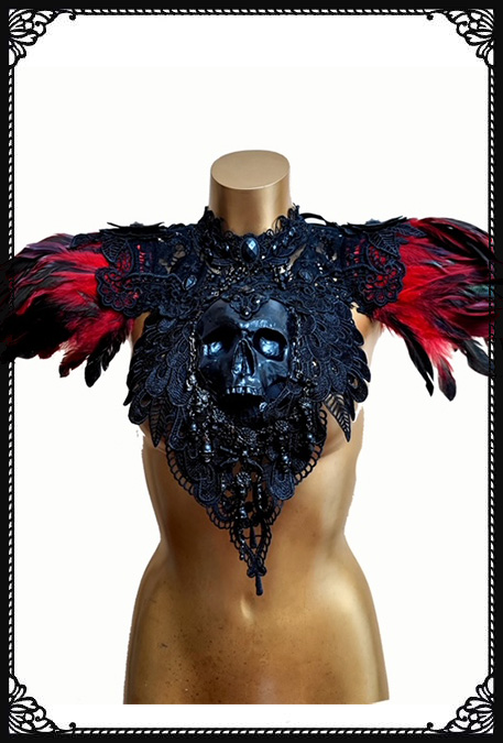 Sai Sai Skull and Feather Shrug Red