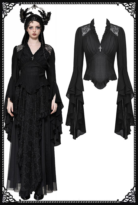 Dark In Love Syrena Cross Bell Sleeves Black Gothic Top