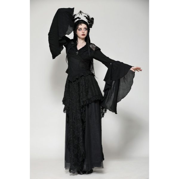 Dark In Love Syrena Cross Bell Sleeves Black Gothic Top