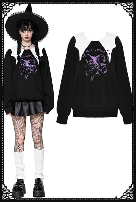 Dark In Love Witch Night Sweater With Collar Detail