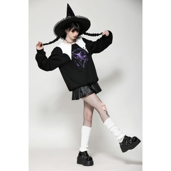 Dark In Love Witch Night Sweater With Collar Detail