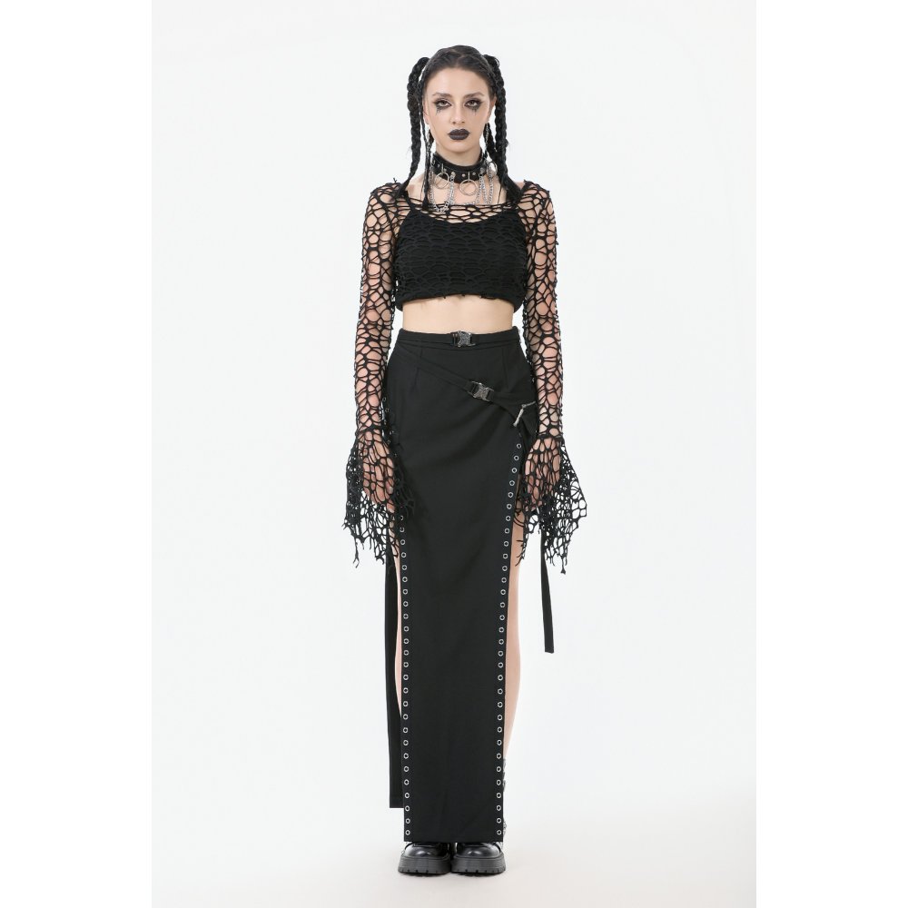 Dark In Love Webrot Fishnet Shredded Gothic-Punk Top